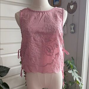 Free People Sleeveless Pink Embroidered Tie-Side Women's Top